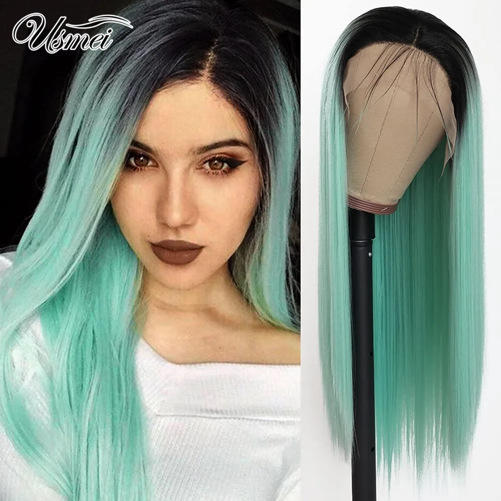 usmei synthetic lace front wig mint